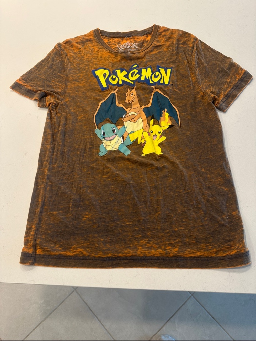 Pokemon Brown & Orange Mineral-Wash Tee with Pikachu, Squirtle & Charizard